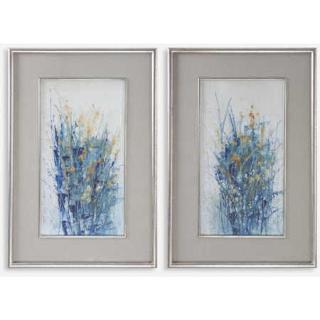 Indigo Florals Framed Prints, S/2