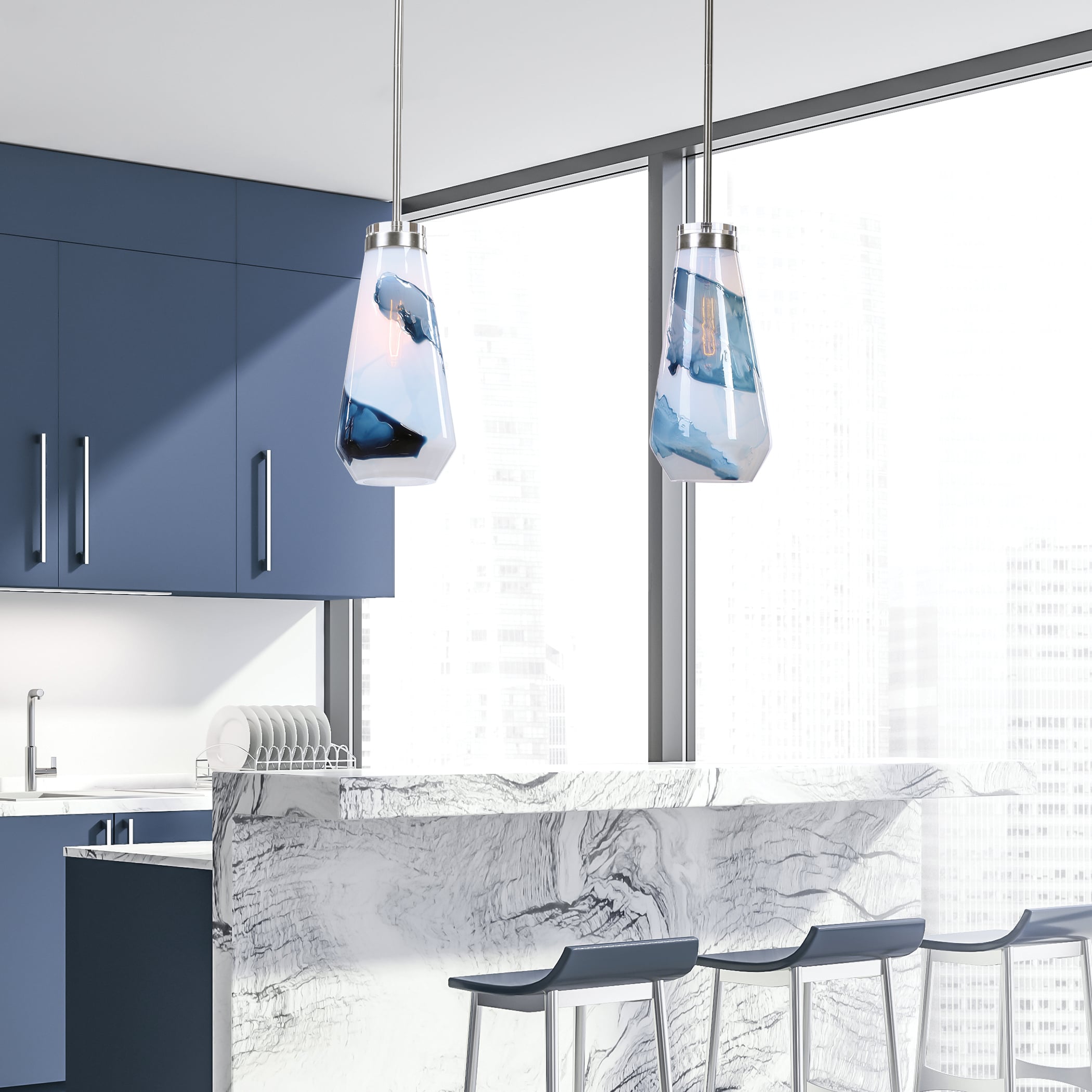 Windswept Blue &amp; White 1 Light Min