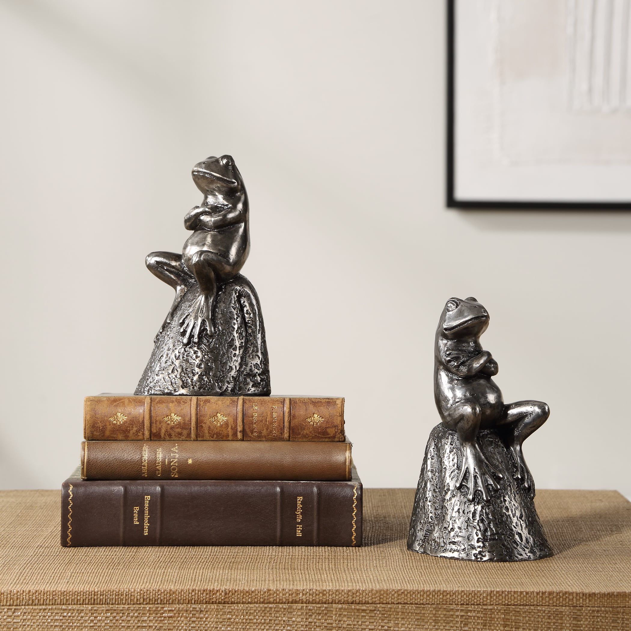 Daydreaming Frogs Aged Silver Bookends S/2