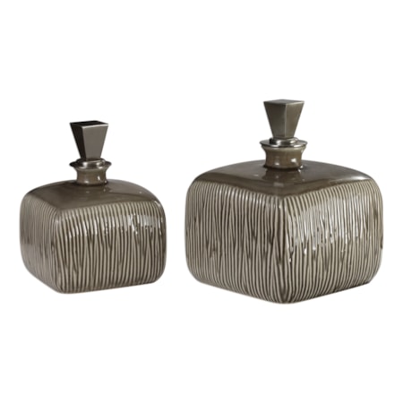 Cayson Ribbed Ceramic Bottles, S/2