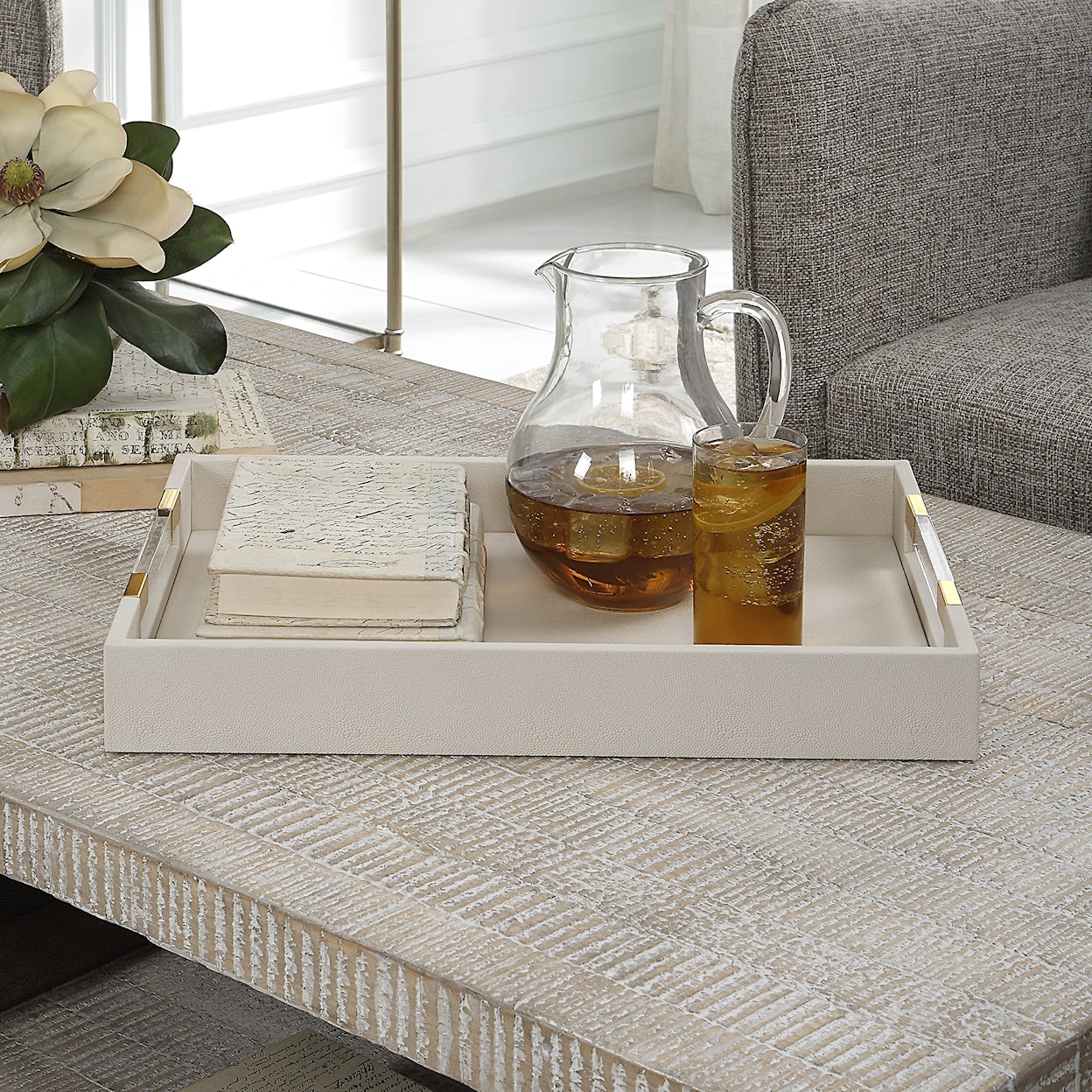 Uttermost Wessex White Faux Shagreen Tray