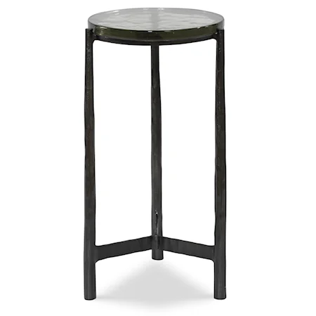 Contemporary Accent Table with Glass Top and Chiseled Cast Iron Legs