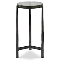 Contemporary Accent Table with Glass Top and Chiseled Cast Iron Legs