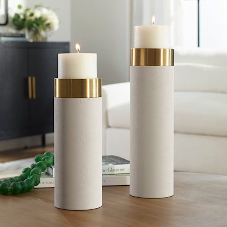 Wessex White Pillar Candleholders Set Of 2