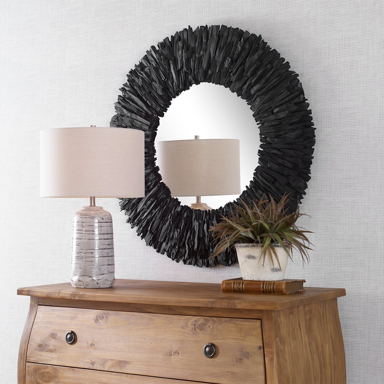 Uttermost Teak Branch Teak Branch Black Round Mirror