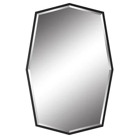 Contemporary Octagonal Iron Mirror with a Satin Black Frame