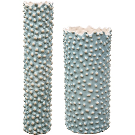 Aqua Ceramic Vases, S/2