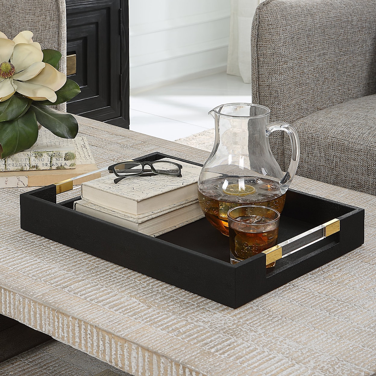 Uttermost Wessex Black Faux Shagreen Tray