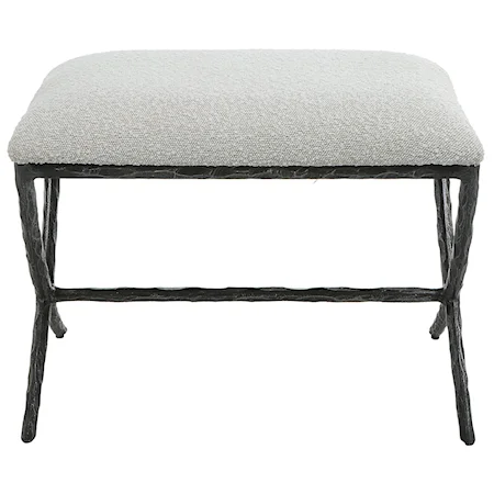 Contemporary Gray Fabric Bench with Iron Base
