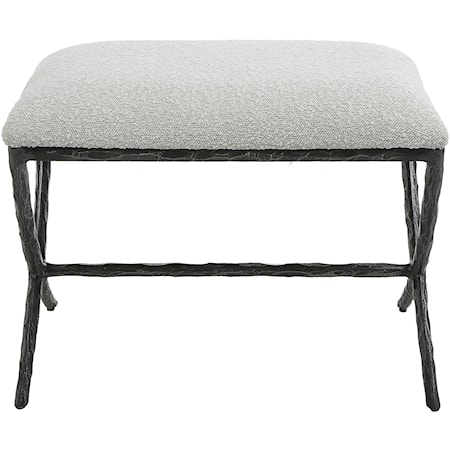 Contemporary Gray Fabric Bench with Iron Base