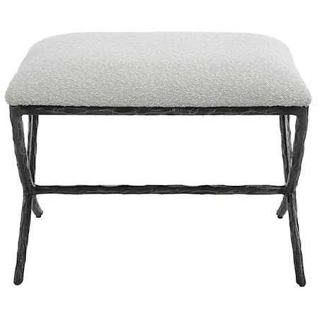 Gray Fabric Bench with Iron Base