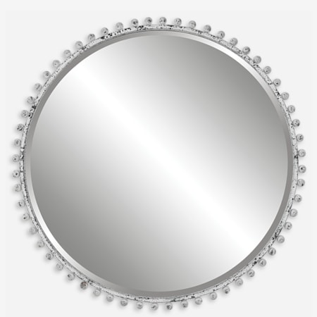 Taza Aged White Round Mirror