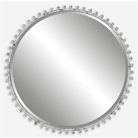 Taza Aged White Round Mirror