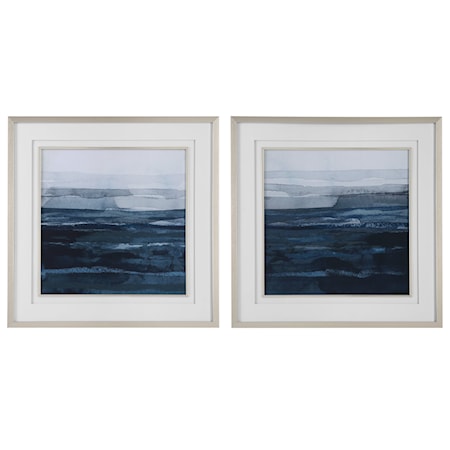 Rising Blue Abstract Framed Prints Set/2