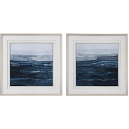 Rising Blue Abstract Framed Prints, Set/2