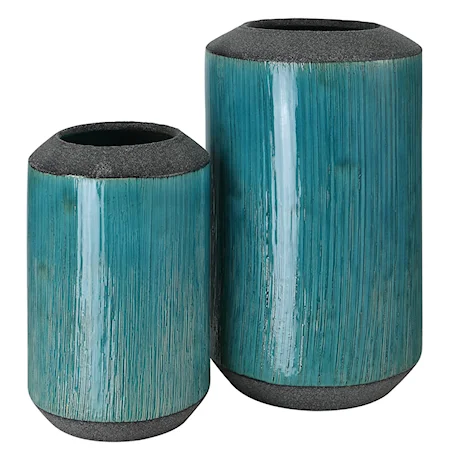 Maui Aqua Blue Vases, S/2
