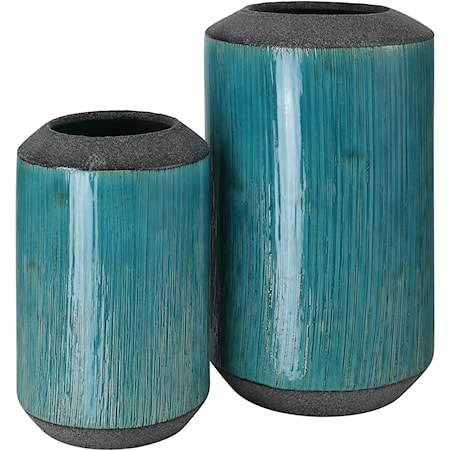 Maui Aqua Blue Vases S/2