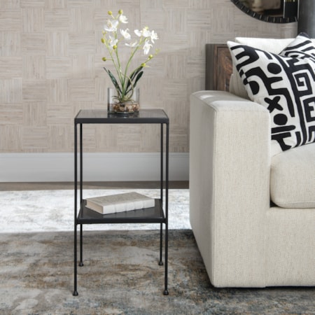 Square Marble Accent Table with Shelving