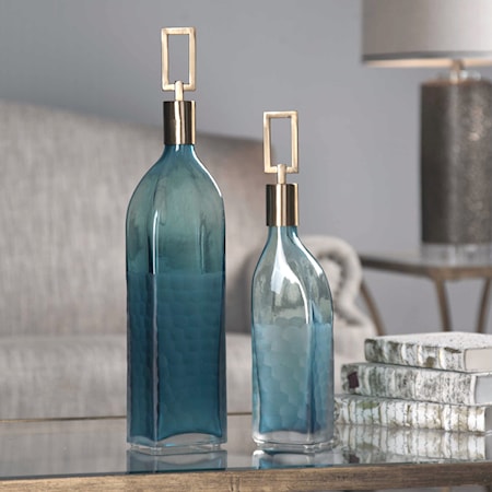 Annabella Teal Glass Bottles, S/2