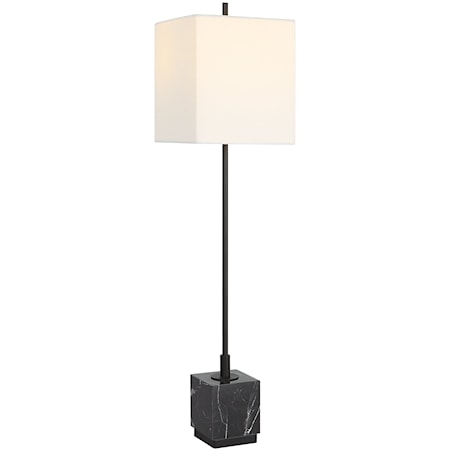 Black Buffet Lamp with A Large Black Marble Block Foot