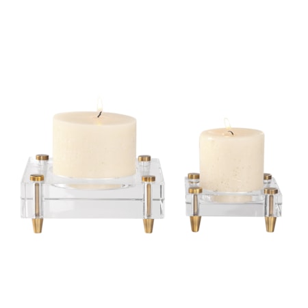 Claire Crystal Block Candleholders, S/2