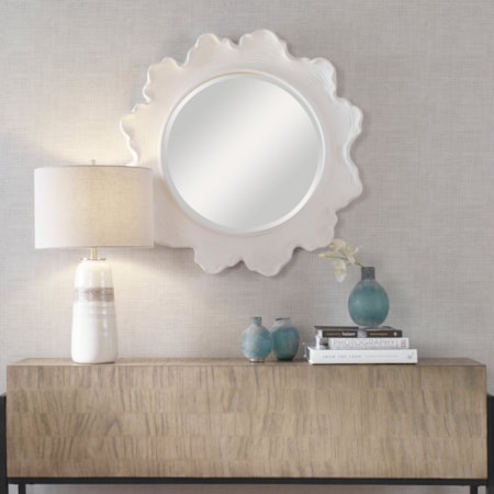 Sea Coral White Round Mirror