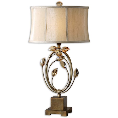Uttermost Lagrima Metal Crystal and Fabric Lamp in Brushed Brass
