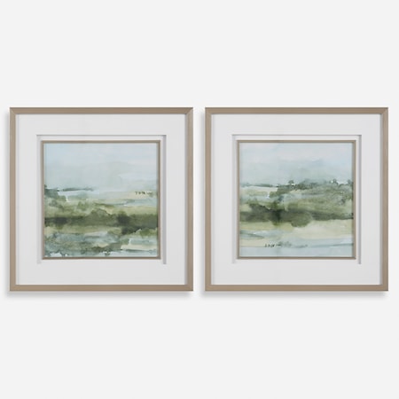 Soft Sage Abstract Landscape Prints Set/2