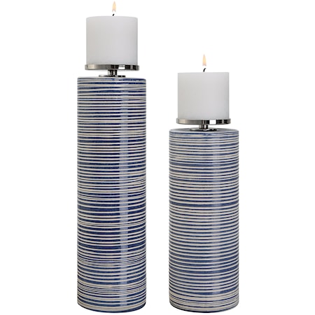 Montauk Ceramic Candleholders, S/2