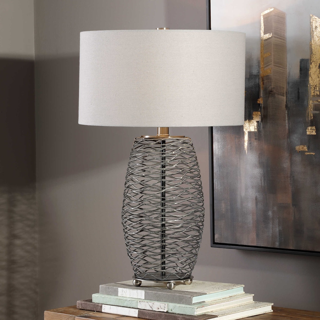 Uttermost Table Lamps Sinuous Wavy Steel Mesh Lamp
