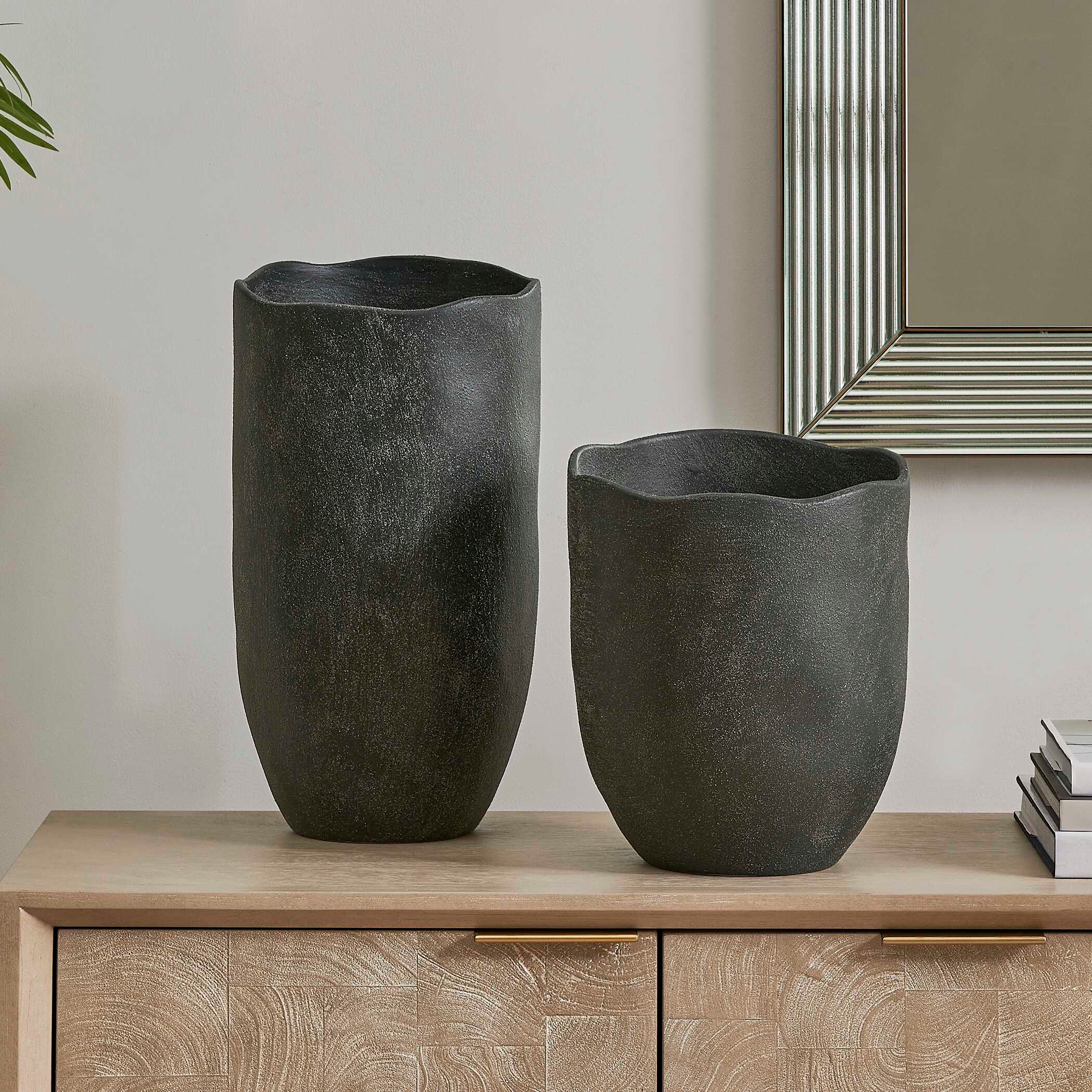 Uttermost Hearth 18068 Hearth Matte Black Vases Set/3 | House Of