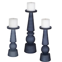 Cassiopeia Blue Glass Candleholders, S/3
