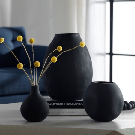 Hearth Matte Black Vases Set/3