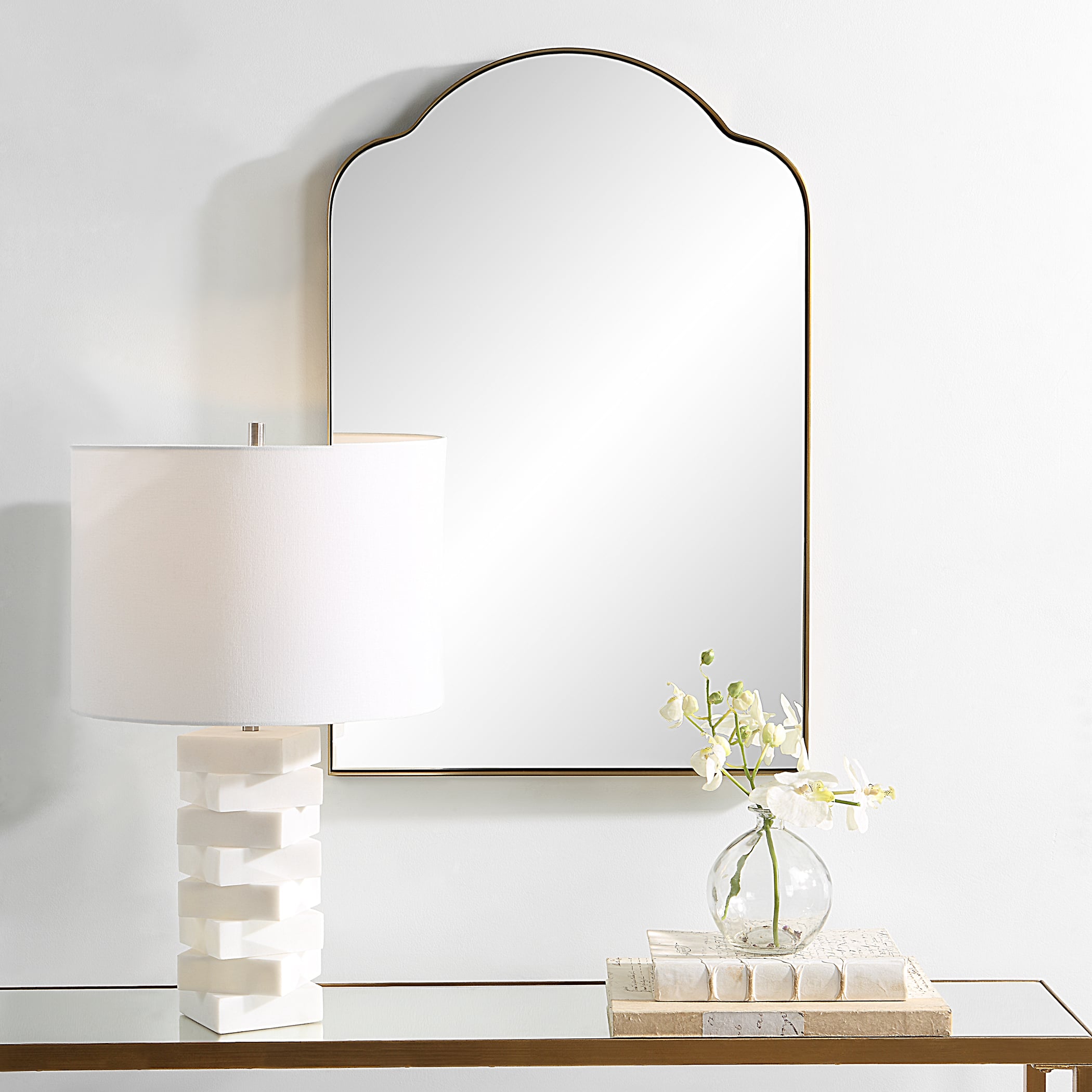 Uttermost Sidney Arched Wall Mirror with Brass Mirror Trim