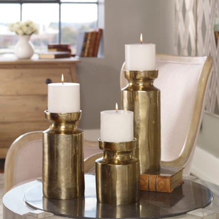 Amina Antique Brass Candleholders (Set of 3)