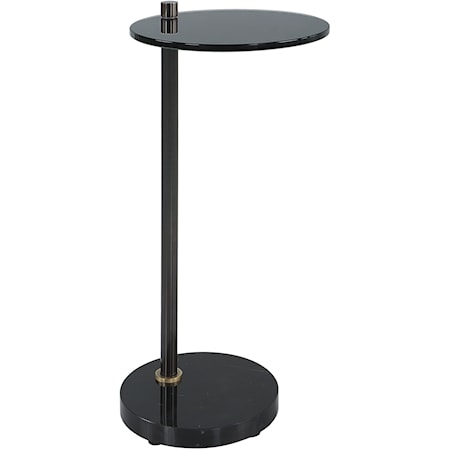 Contemporary Round Drink Table with Black Glass Top
