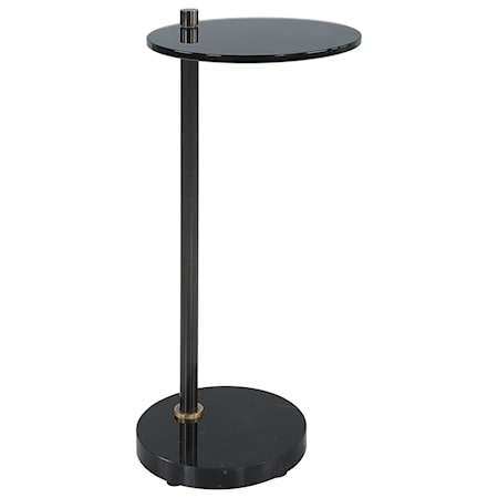 Round Drink Table with Black Glass Top