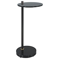 Contemporary Round Drink Table with Black Glass Top