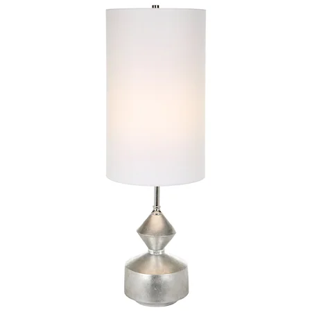 Contemporary Silver Buffet Table Lamp with White Shade