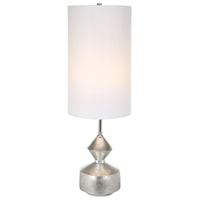 Contemporary Silver Buffet Table Lamp with White Shade