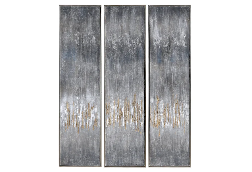Art Gray Showers Hand Painted Canvases, Set/3 by Uttermost at Walker's Furniture