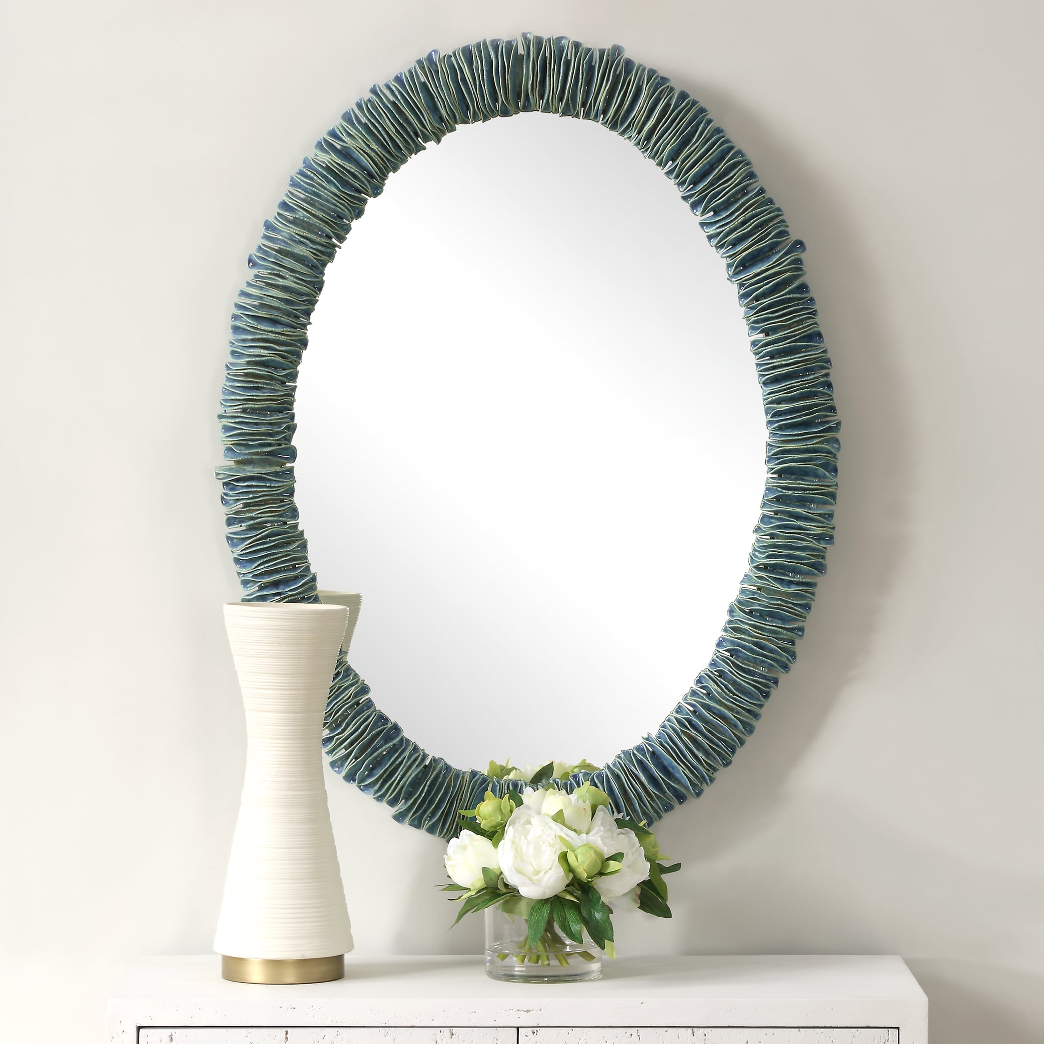 Bonaire Teal Blue Oval Mirror