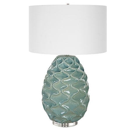 Laced Up Sea Foam Glass Table Lamp