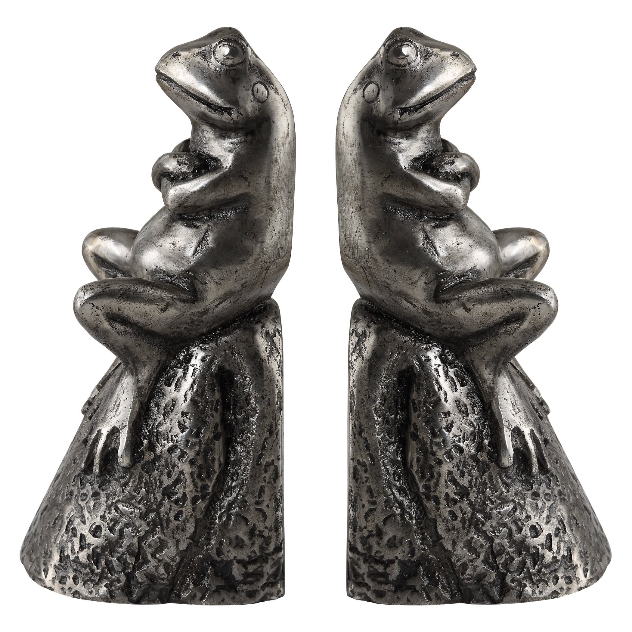 Daydreaming Frogs Aged Silver Bookends S/2