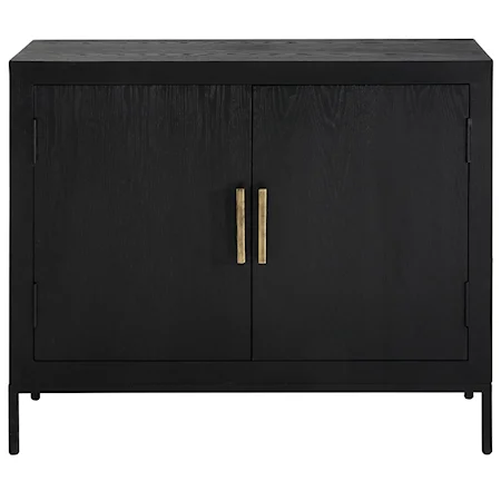 Contemporary 2-Door Accent Cabinet with Aged Gold Iron Pulls