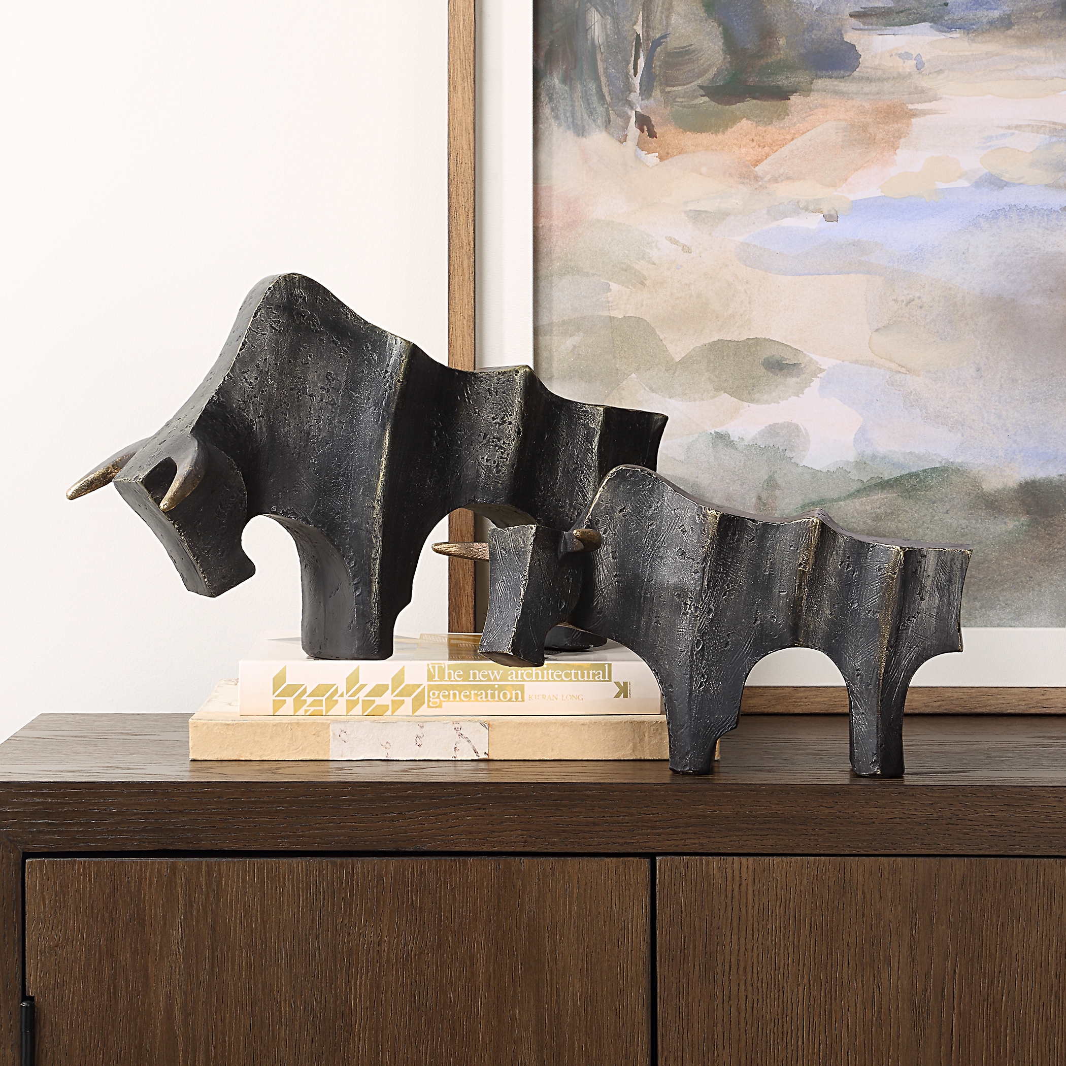 Regal Bull Bronze Sculptures Set/2
