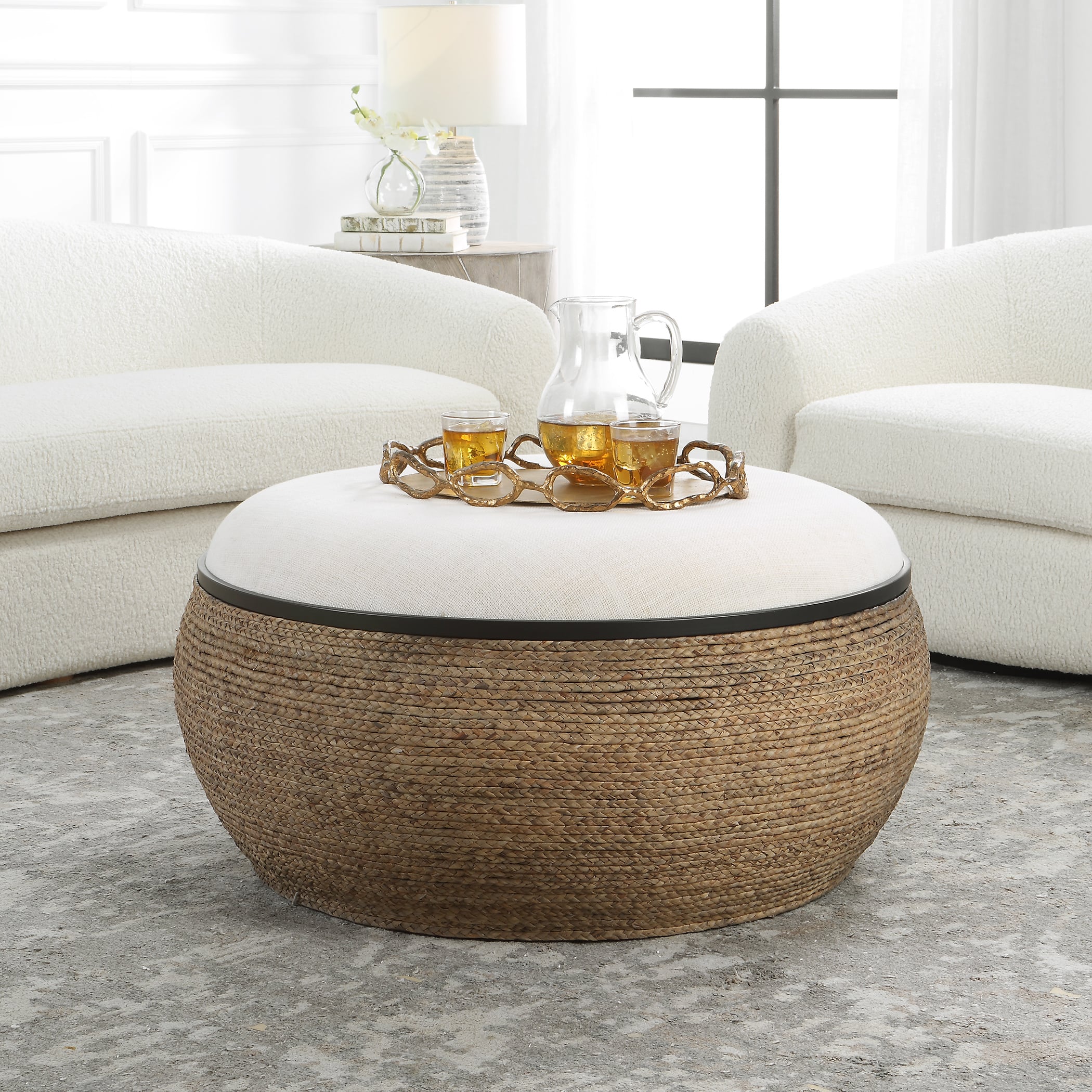 Island Straw Storage Ottoman / Coffee Table
