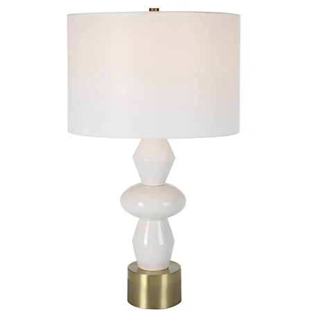 Contemporary Table Lamp with Brass and Ivory Base