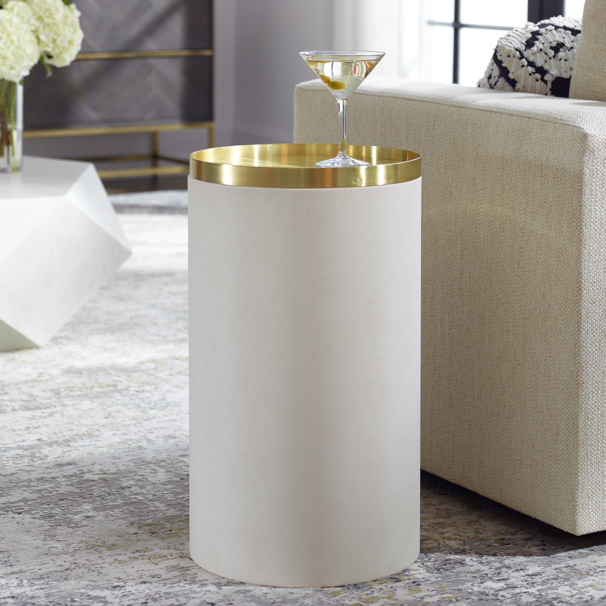 Circuit Brass &amp; White Accent Table