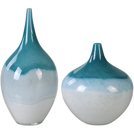 Carla Teal White Vases, S/2